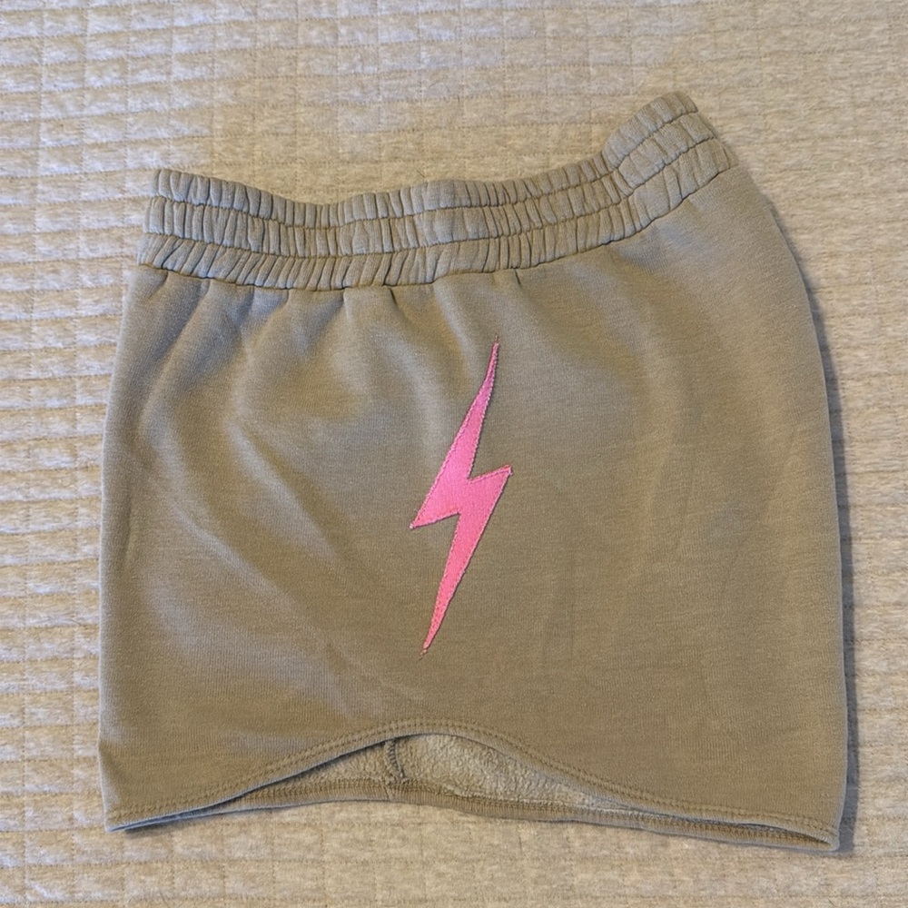 Aviator Nation Tan Athletic Shorts with Pink Lightning Bolt - Picture 3 of 6